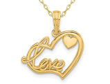 14K Yellow Gold - LOVE - Heart Charm Pendant Necklace with Chain